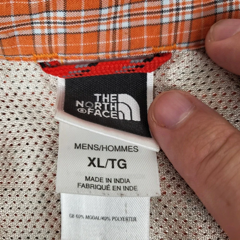 The North Face Shirt Mens XL Orange Plaid Excellent Short Sleeve ANM1 Tactical